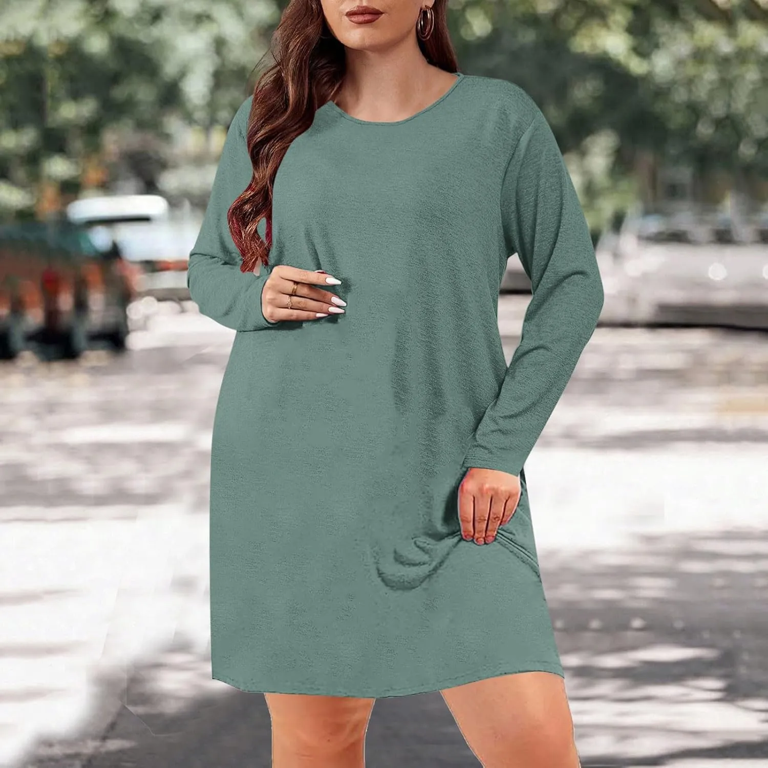 TANGNADE Womens Plus Size Nightgowns Sleep Shirts Long Sleeve House Dress Soft Lightweight Nightshirt Loose Fit Sleepdress