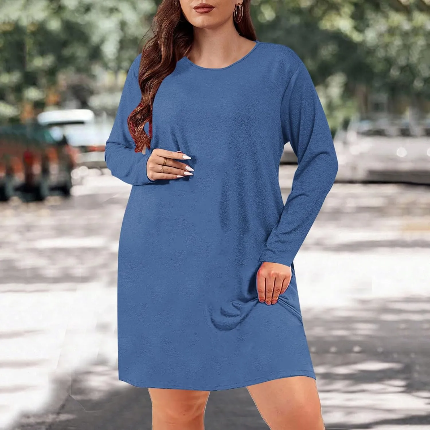 TANGNADE Womens Plus Size Nightgowns Sleep Shirts Long Sleeve House Dress Soft Lightweight Nightshirt Loose Fit Sleepdress