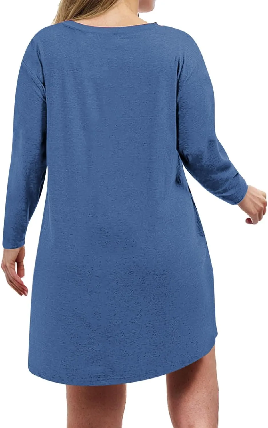 TANGNADE Womens Plus Size Nightgowns Sleep Shirts Long Sleeve House Dress Soft Lightweight Nightshirt Loose Fit Sleepdress