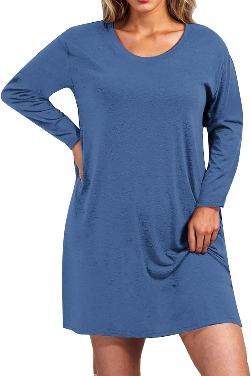 TANGNADE Womens Plus Size Nightgowns Sleep Shirts Long Sleeve House Dress Soft Lightweight Nightshirt Loose Fit Sleepdress
