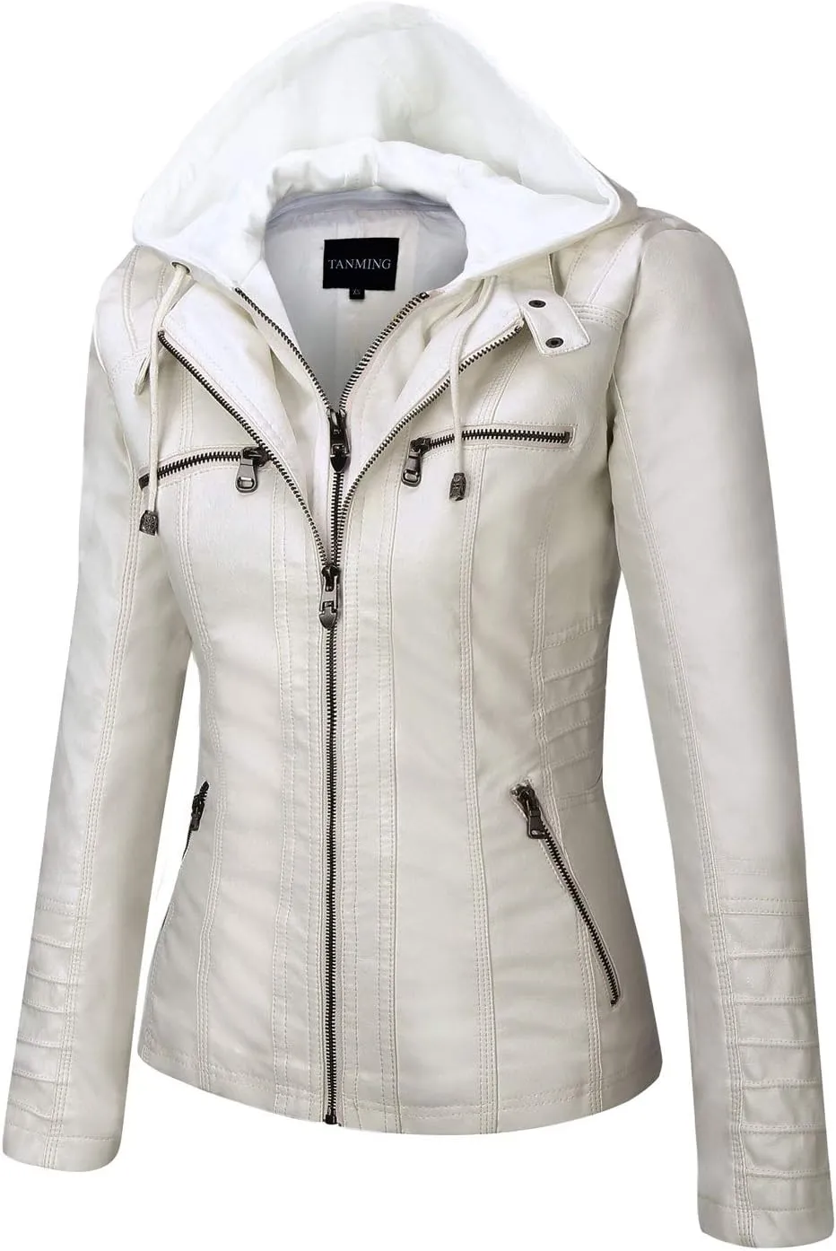 Tanming Women's Removable Hooded Faux Leather Jackets
