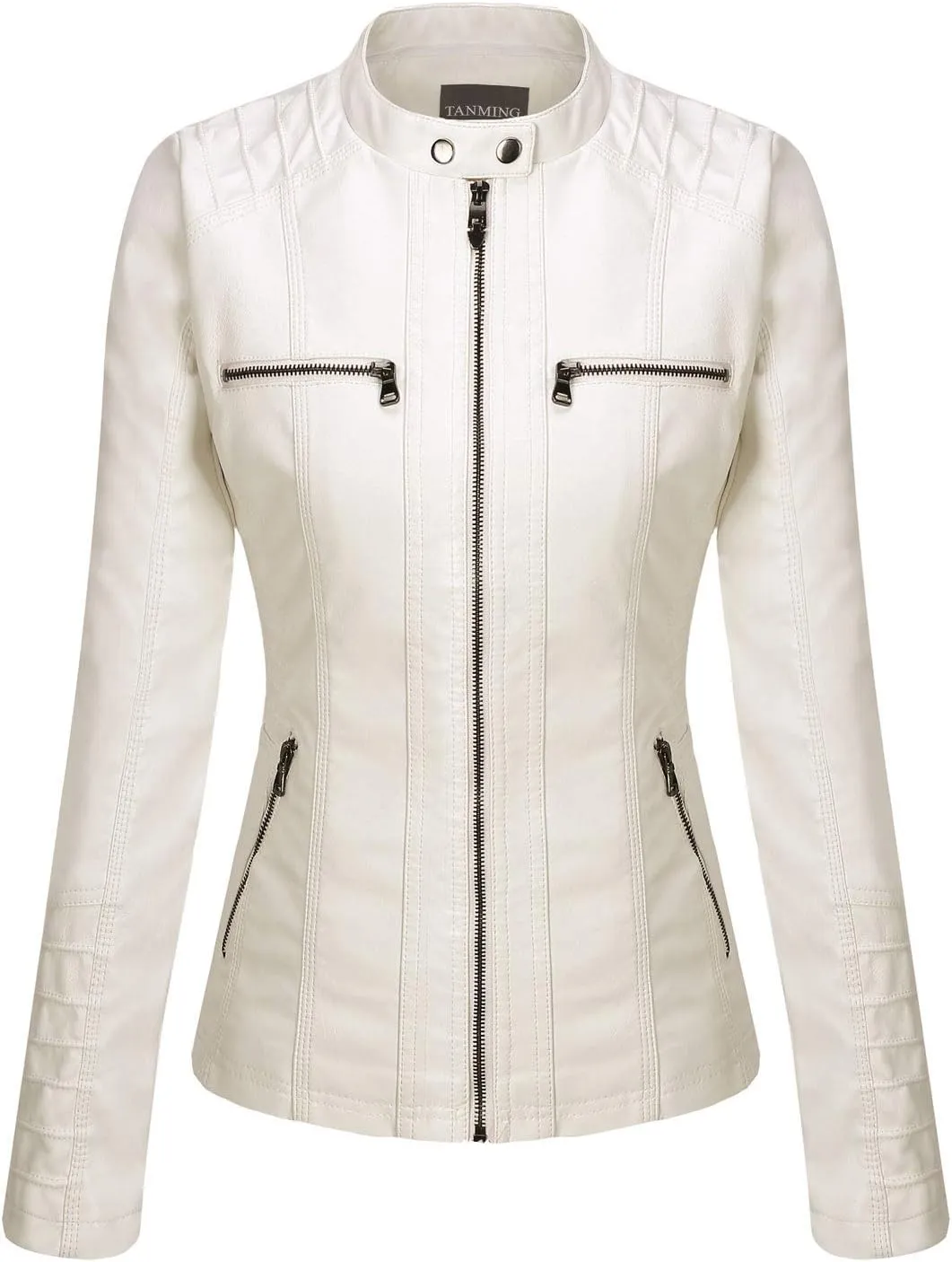 Tanming Women's Removable Hooded Faux Leather Jackets
