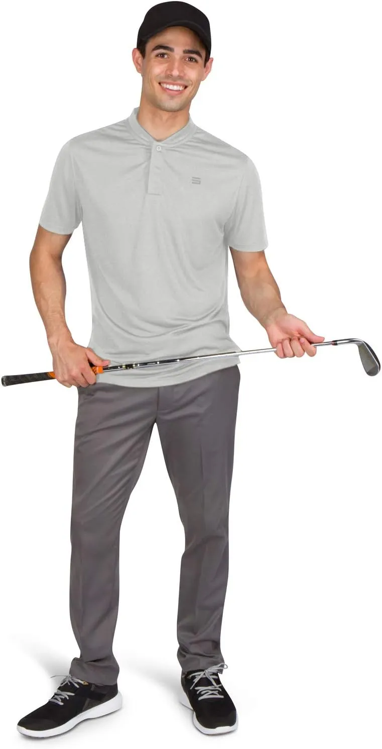 Three Sixty Six Men's Short Sleeve Collarless Golf Polo - Lightweight, Moisture-Wicking, Quick Dry, Stretch Fabric