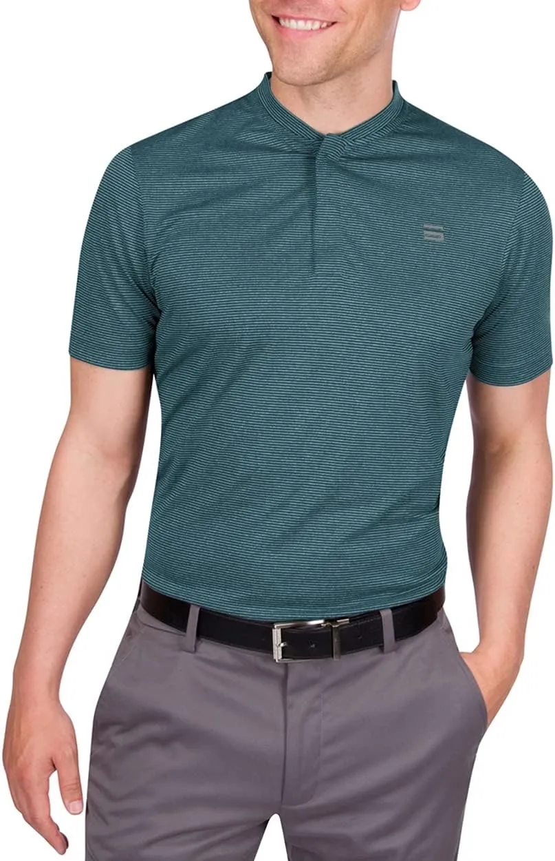 Three Sixty Six Men's Short Sleeve Collarless Golf Polo - Lightweight, Moisture-Wicking, Quick Dry, Stretch Fabric