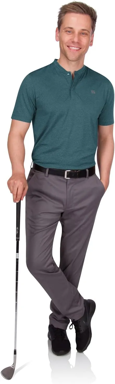 Three Sixty Six Men's Short Sleeve Collarless Golf Polo - Lightweight, Moisture-Wicking, Quick Dry, Stretch Fabric