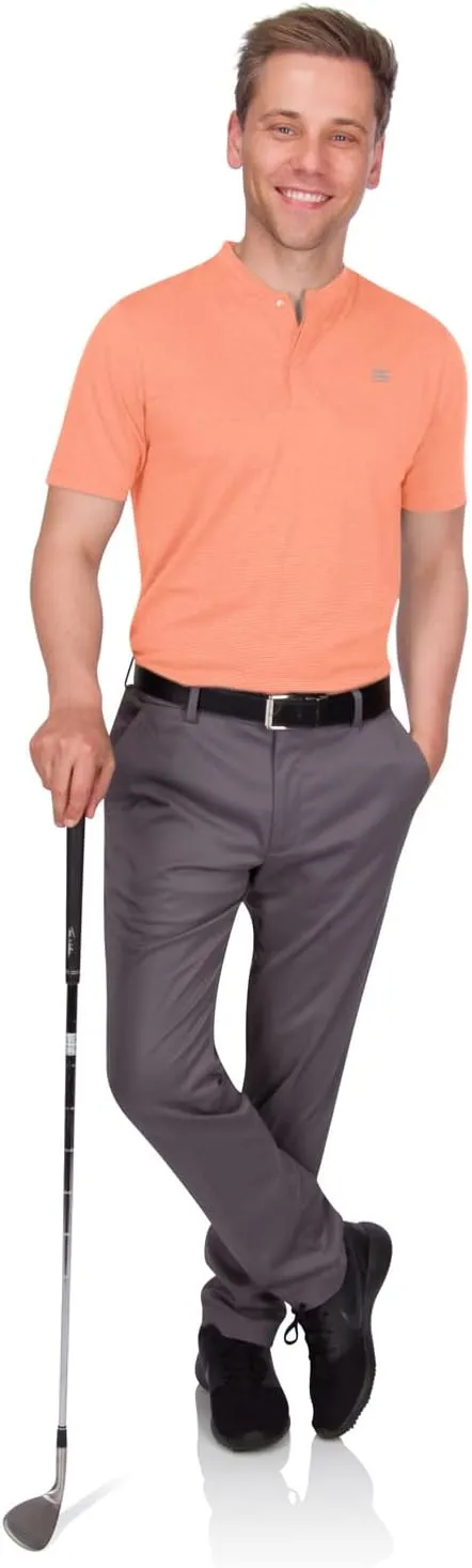 Three Sixty Six Men's Short Sleeve Collarless Golf Polo - Lightweight, Moisture-Wicking, Quick Dry, Stretch Fabric