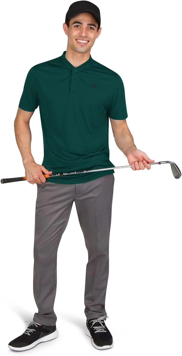 Three Sixty Six Men's Short Sleeve Collarless Golf Polo - Lightweight, Moisture-Wicking, Quick Dry, Stretch Fabric