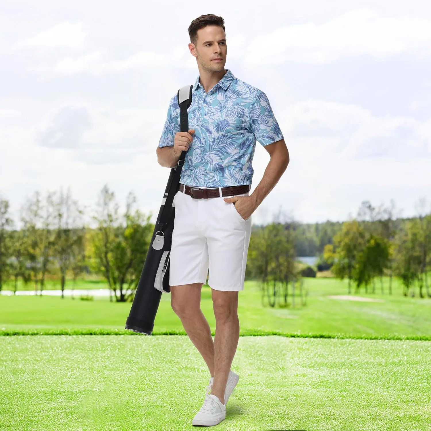 TIHEEN Mens Performance Moisture Wicking Golf Polo Shirt,Mens Business Casual Printed Short Sleeve Polo Shirts