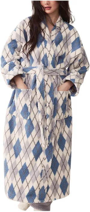 today 2024 Women's Plush Shawl Collar Robe Fluffy Fuzzy Cozy Warm Lightweight Bathrobe Shower Spa House Long Robe for Women