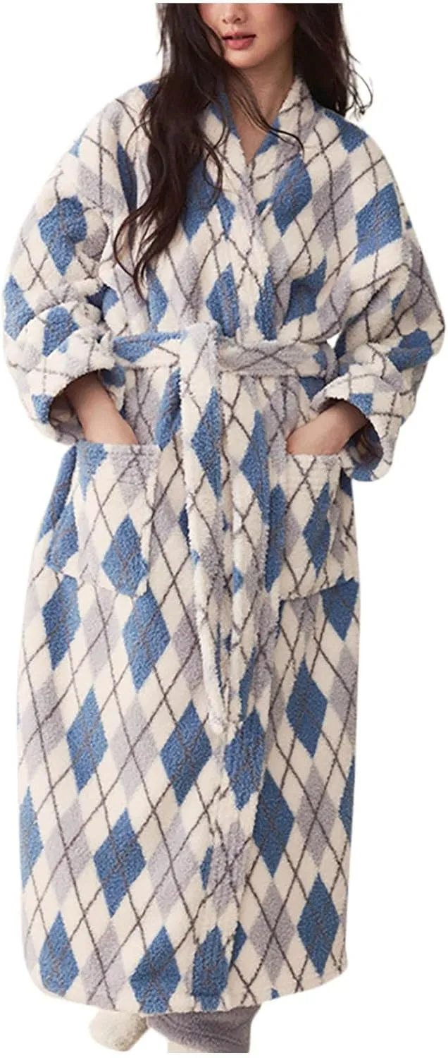 today 2024 Women's Plush Shawl Collar Robe Fluffy Fuzzy Cozy Warm Lightweight Bathrobe Shower Spa House Long Robe for Women