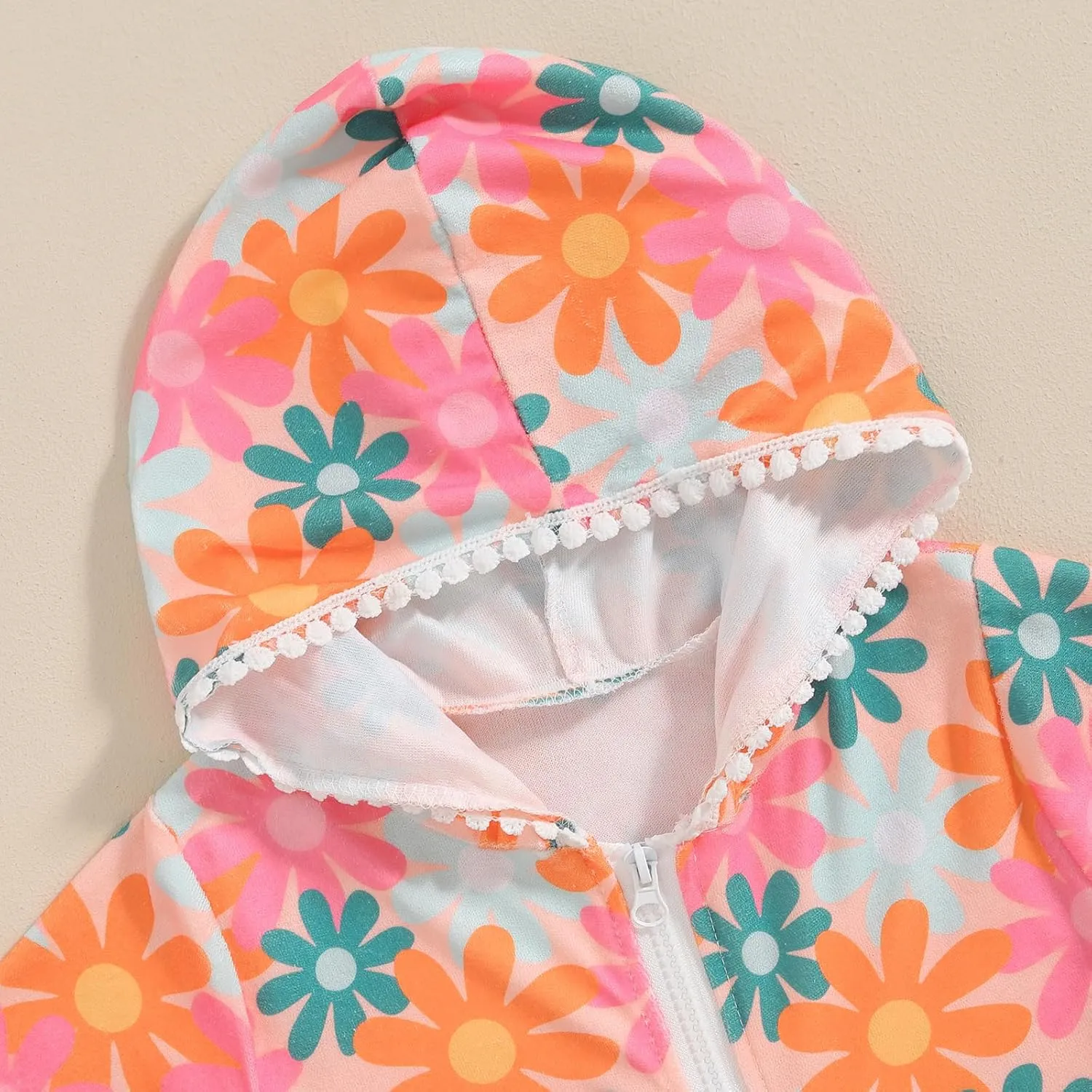 Toddler Girl Swim Cover Up Dress Short Sleeve Floral Print Zip Up Beach Cover-up Hooded Bathrobe for Beach