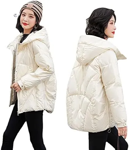 Tooe Women's Winter Down Jacket Long Sleeve Lightweight Zipper Pockets Baggy Puffer Short Coats