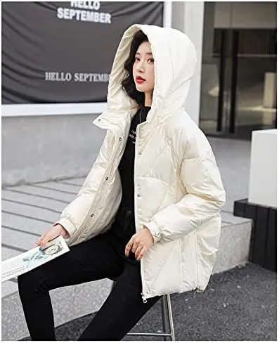 Tooe Women's Winter Down Jacket Long Sleeve Lightweight Zipper Pockets Baggy Puffer Short Coats