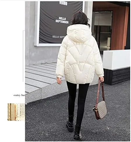 Tooe Women's Winter Down Jacket Long Sleeve Lightweight Zipper Pockets Baggy Puffer Short Coats
