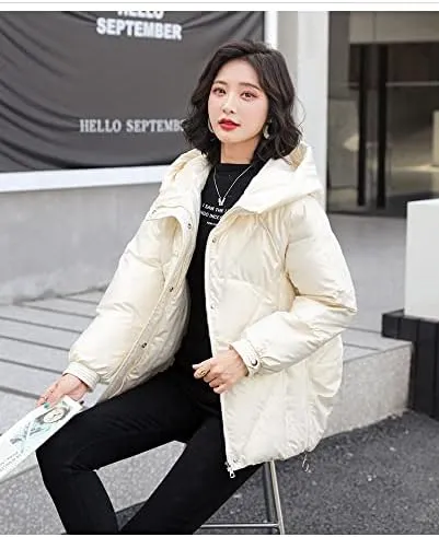 Tooe Women's Winter Down Jacket Long Sleeve Lightweight Zipper Pockets Baggy Puffer Short Coats