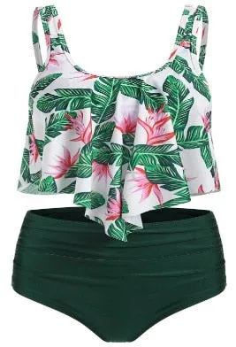 Trendy Ruffle  High Waist Bikini Swimwear With Push Up Bra