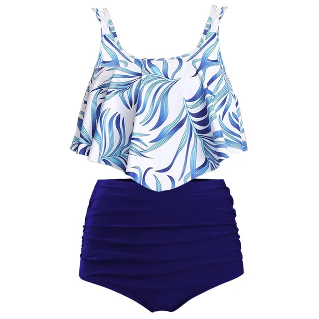 Trendy Ruffle  High Waist Bikini Swimwear With Push Up Bra
