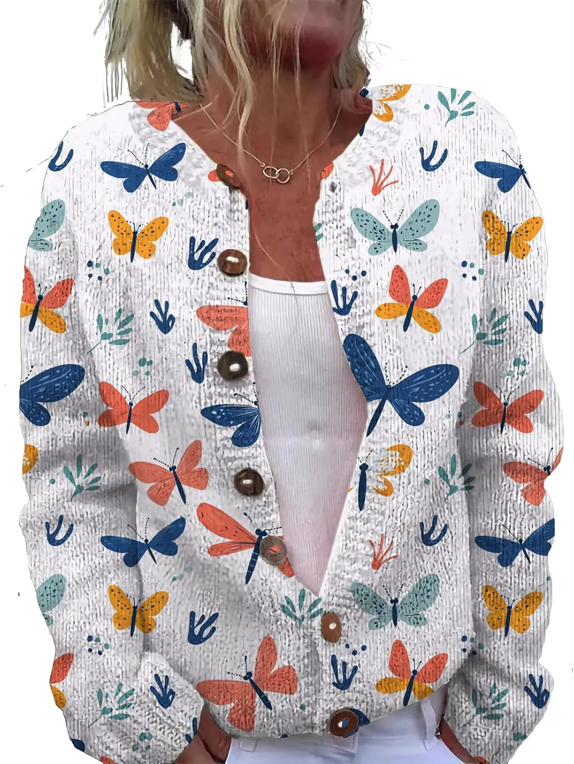 Trendy Sweater Cardigan for Women Button Up Oversized Long Sleeve Floral Comfy Sweaters Plus Size Tops Outfits