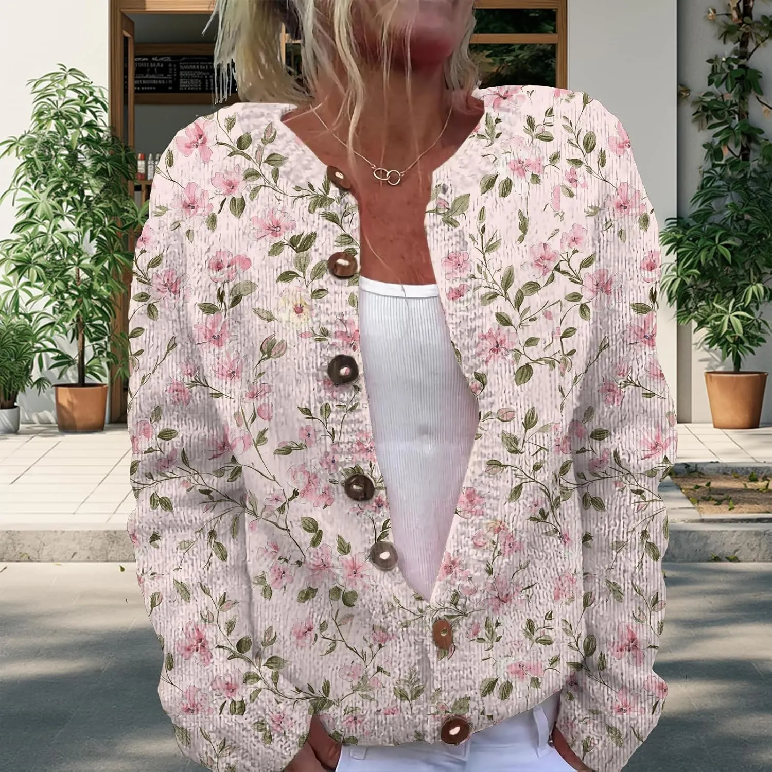 Trendy Sweater Cardigan for Women Button Up Oversized Long Sleeve Floral Comfy Sweaters Plus Size Tops Outfits