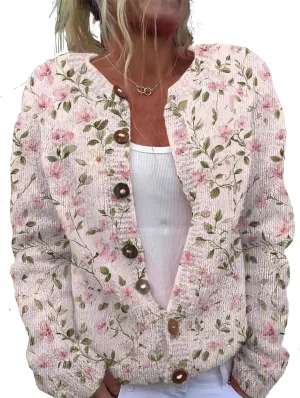 Trendy Sweater Cardigan for Women Button Up Oversized Long Sleeve Floral Comfy Sweaters Plus Size Tops Outfits