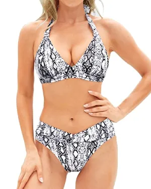 Trendy Two Piece Bikini Set Women's Halter Swimsuit Push Up Bathing Suits