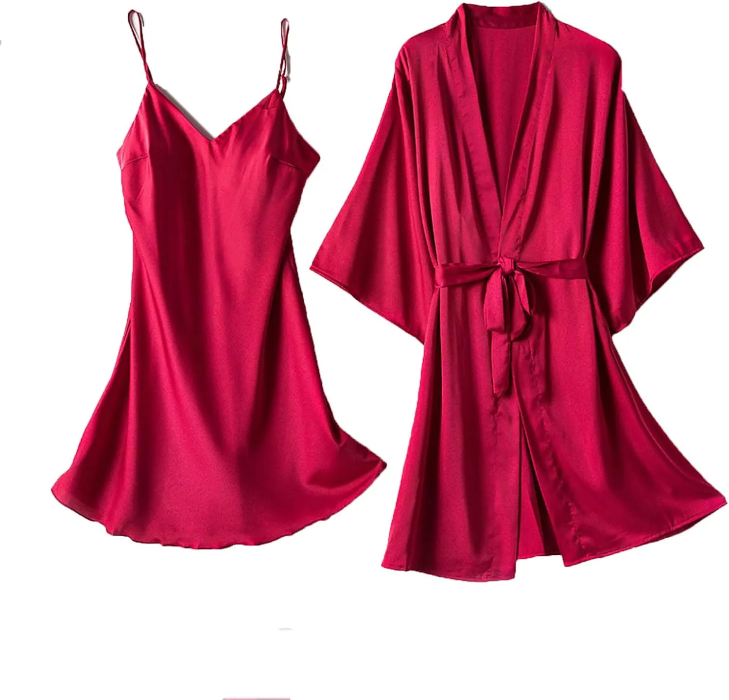 Uillui Women 3/4 Sleeve Satin Robes Set Silk Pajama Sets Loungewear 2 Piece Sets Cami Nightgown with Robes Soft PJ Sleepwear