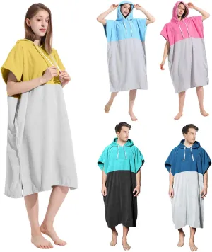 Unisex Beach Robes Pullover Towel Hooded Bathrobes Soft Knee Length Spa Robe Patchwork Gown Swim Cover Up for Men Women