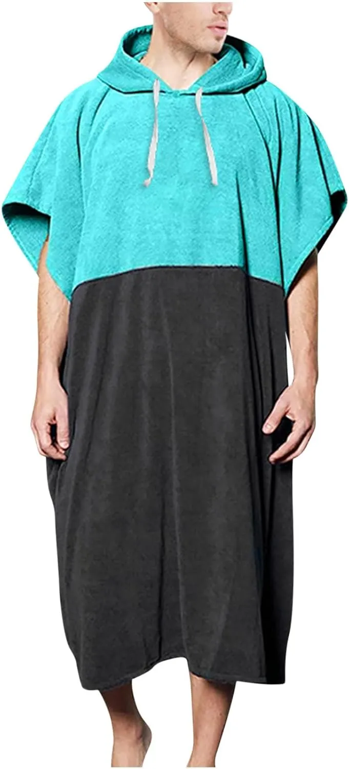 Unisex Beach Robes Pullover Towel Hooded Bathrobes Soft Knee Length Spa Robe Patchwork Gown Swim Cover Up for Men Women