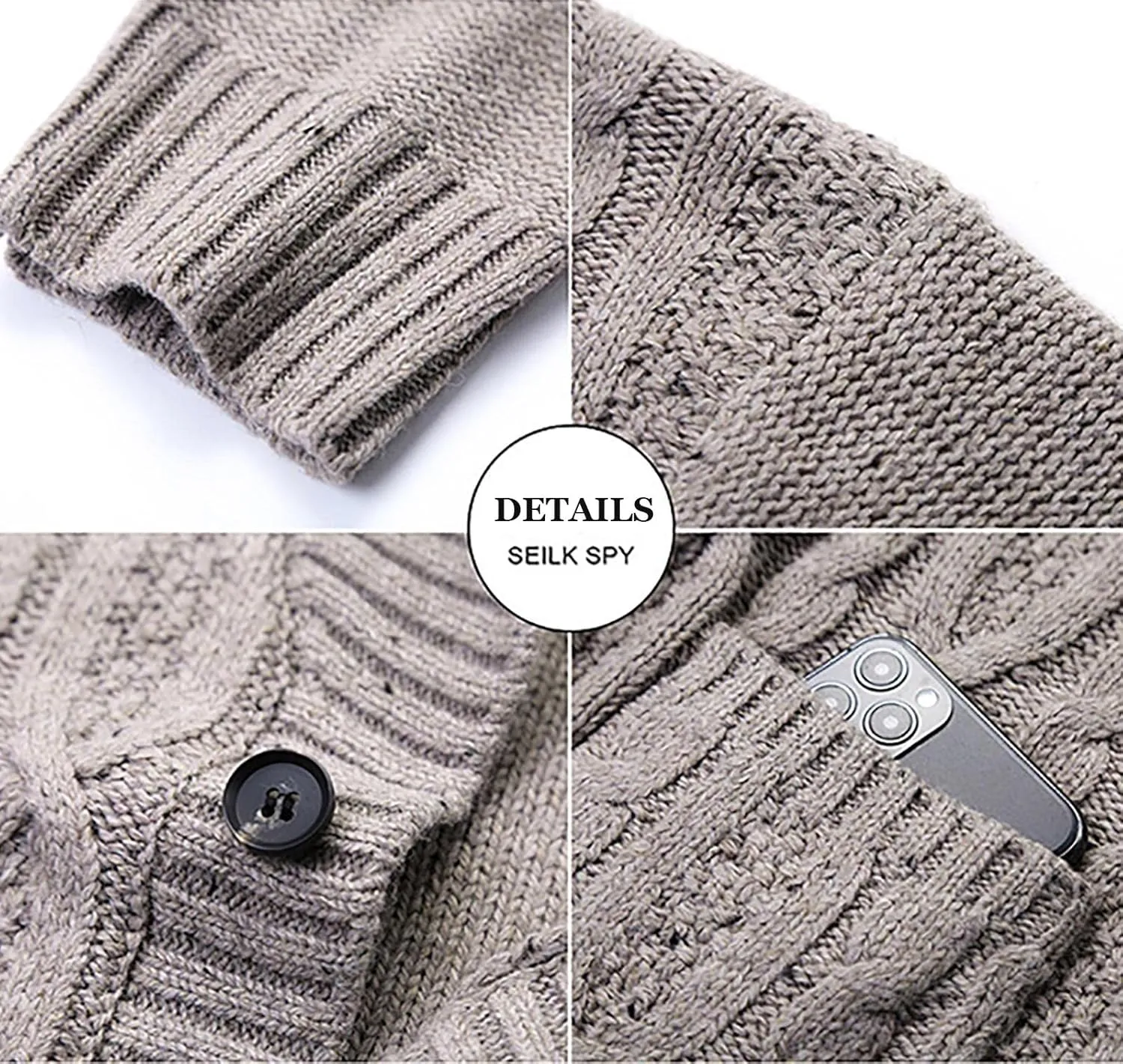 utcoco Men's Open Front Cable Knit Cardigan Shawl Collar Button Down Cardigan Sweaters for Men