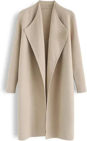 utcoco Womens Casual Lightweight Long Cardigans Lapel Open Front Side Slit Woolen Coatigan 2023 Fall Coat