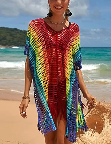 V-Neck Crochet Tassel Coverups - Women's Swimwear