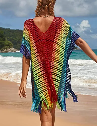 V-Neck Crochet Tassel Coverups - Women's Swimwear