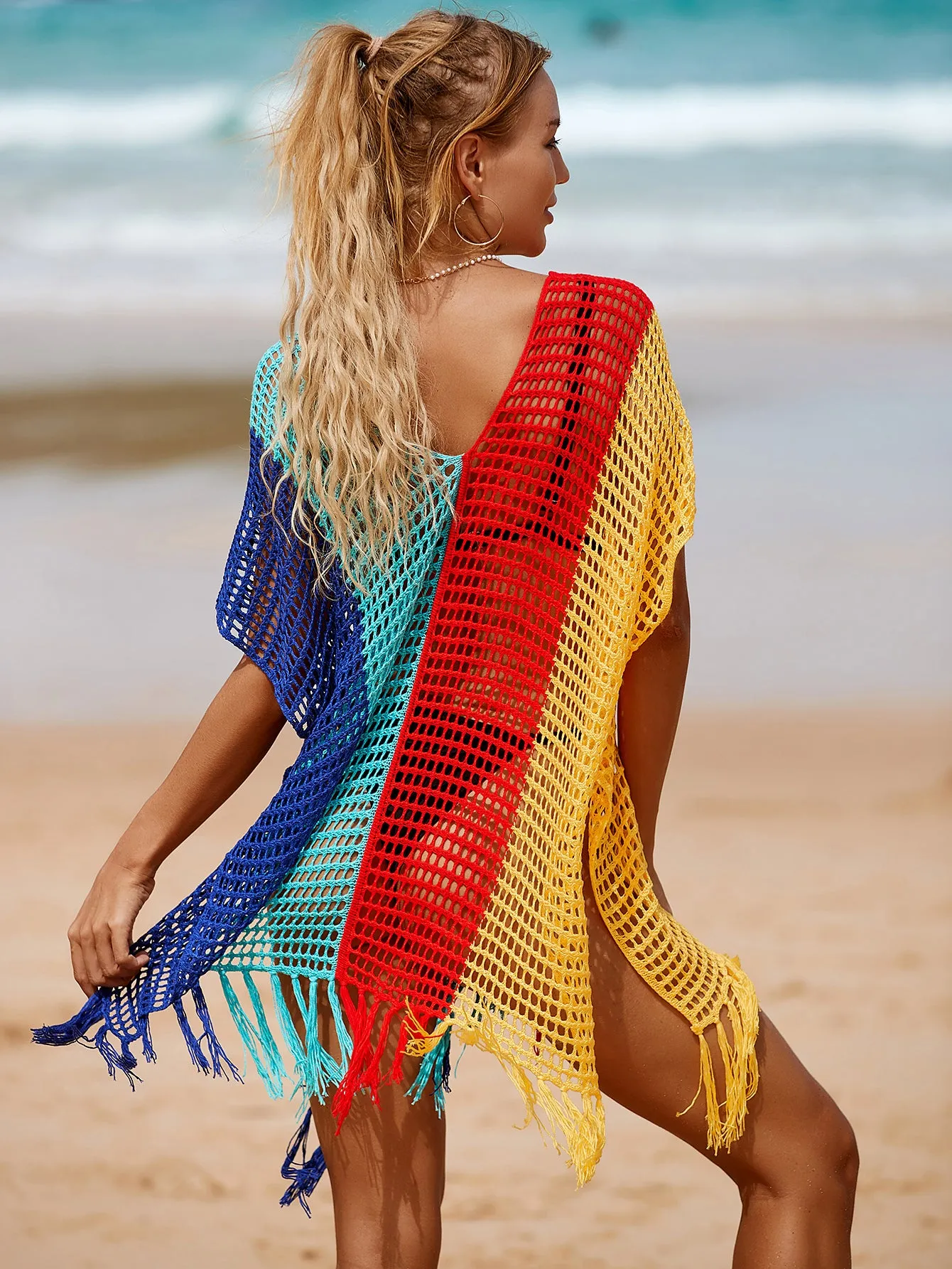 V-Neck Crochet Tassel Coverups - Women's Swimwear