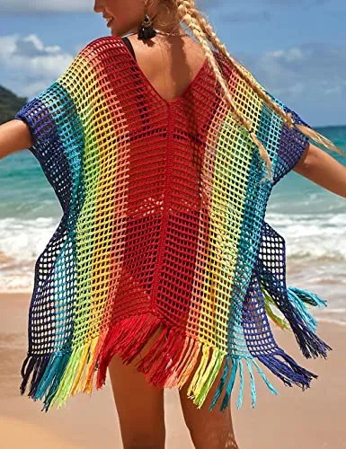 V-Neck Crochet Tassel Coverups - Women's Swimwear