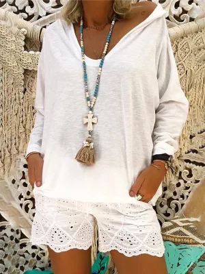 V-Neck Hooded Casual Long Sleeve Suit