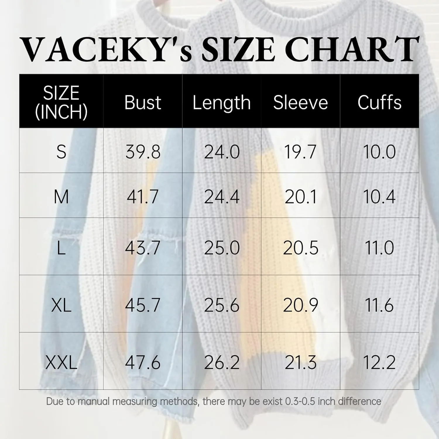 Vaceky Womens Sweaters Denim Sleeve Color Block Crewneck Pullover Knit Tops