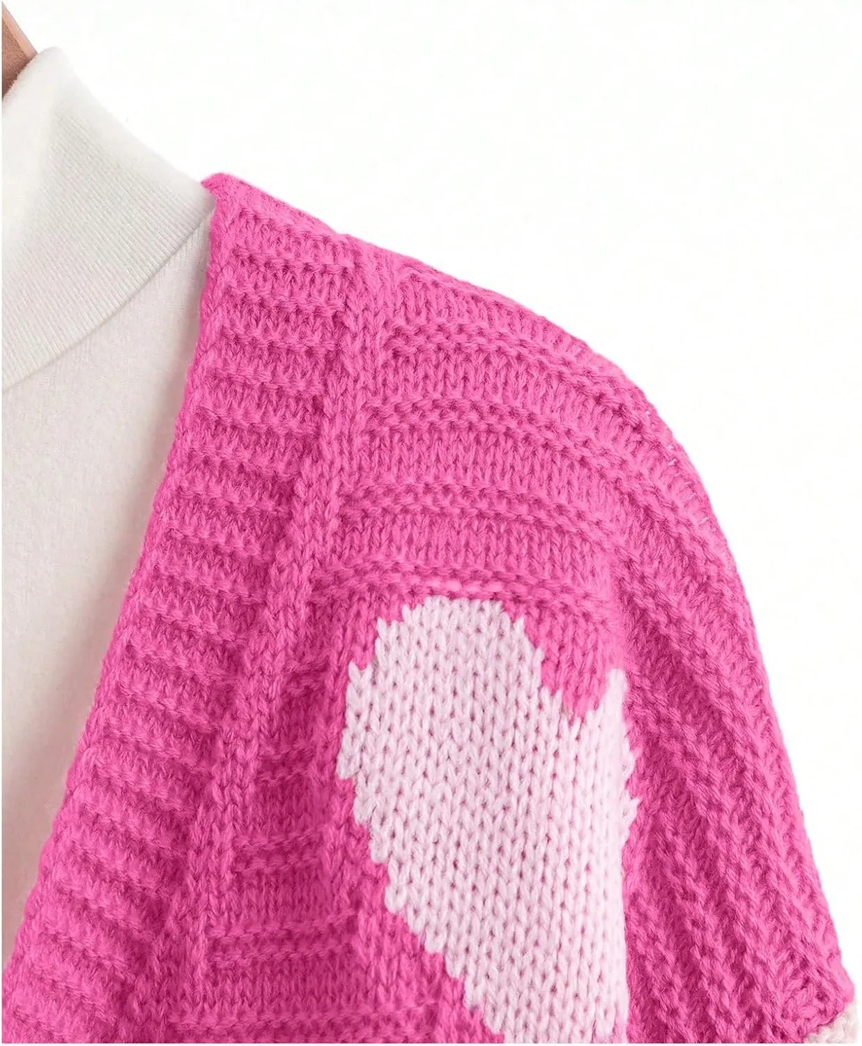 Verdusa Girl's Cute Heart Knitted Sweaters Open Front Long Sleeve Graphic Cardigan Sweater