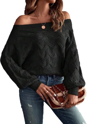 Verdusa Women's Off The Shoulder Sweater Top Dolman Sleeve Textured Knit Pullover Sweaters