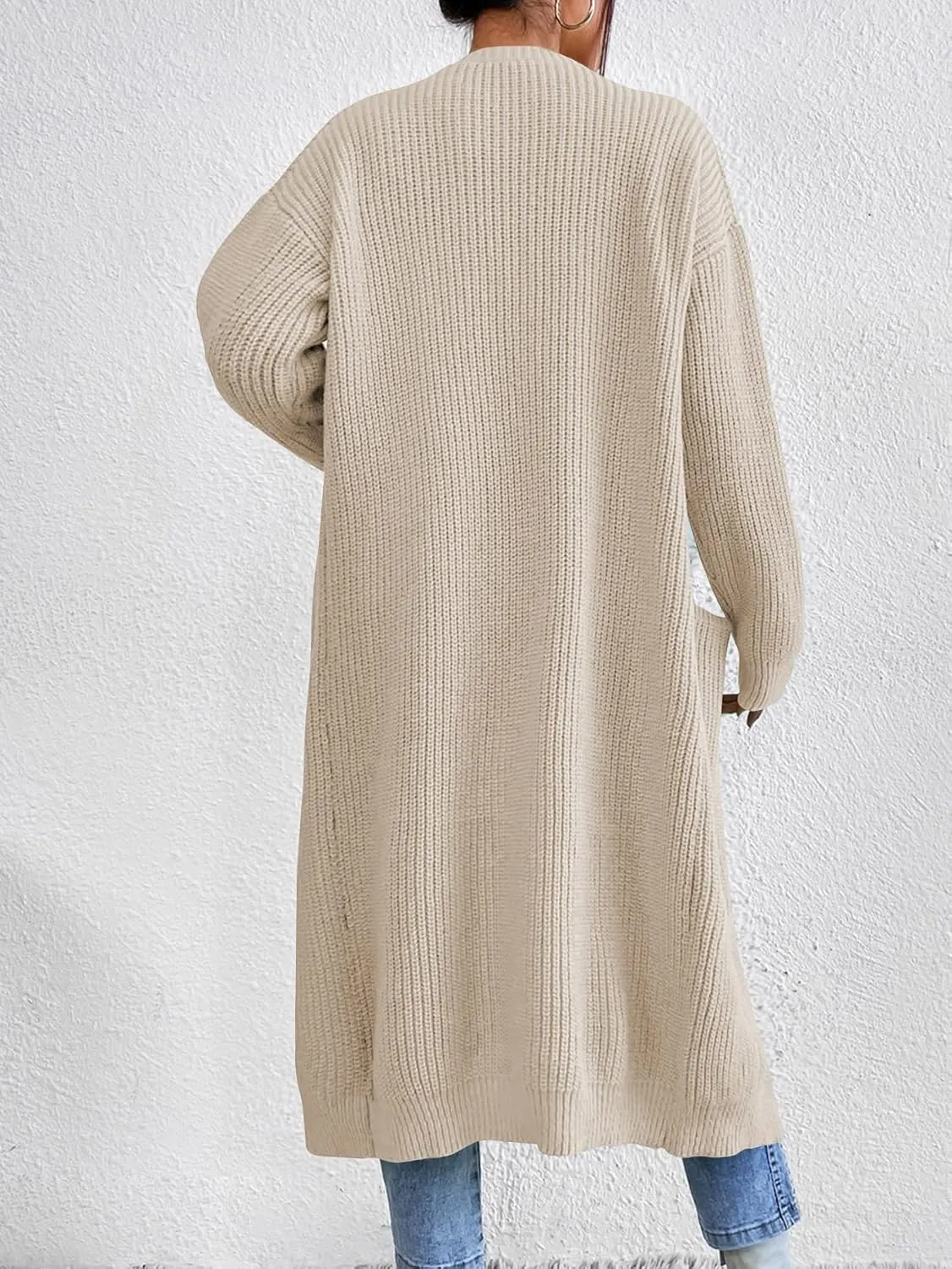 Verdusa Women's Open Front Long Cardigan Sweaters Long Sleeve Knit Outwear with Pockets