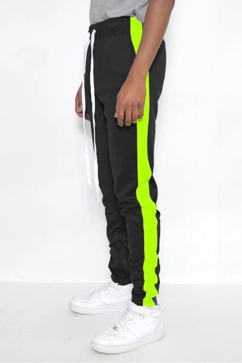 WEIV GEAR Mens Track Pants  Classic Slim Fit Side Stripe Drawstring Waist Ankle Zipper Active Workout Joggers Sweatpants