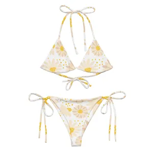 White with Daisies Pattern String Bikini by Dumbbells and Hotels