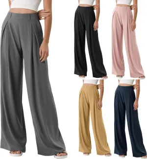 Wide Leg Dress Pants for Women Plus Size Work Pants Comfy Elastic High Waisted Lounge Pants Loose Pull On Dress Pants
