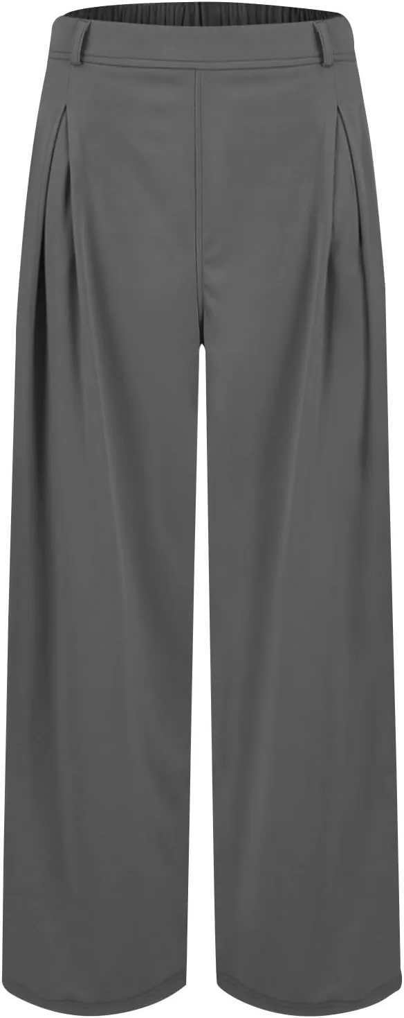 Wide Leg Dress Pants for Women Plus Size Work Pants Comfy Elastic High Waisted Lounge Pants Loose Pull On Dress Pants