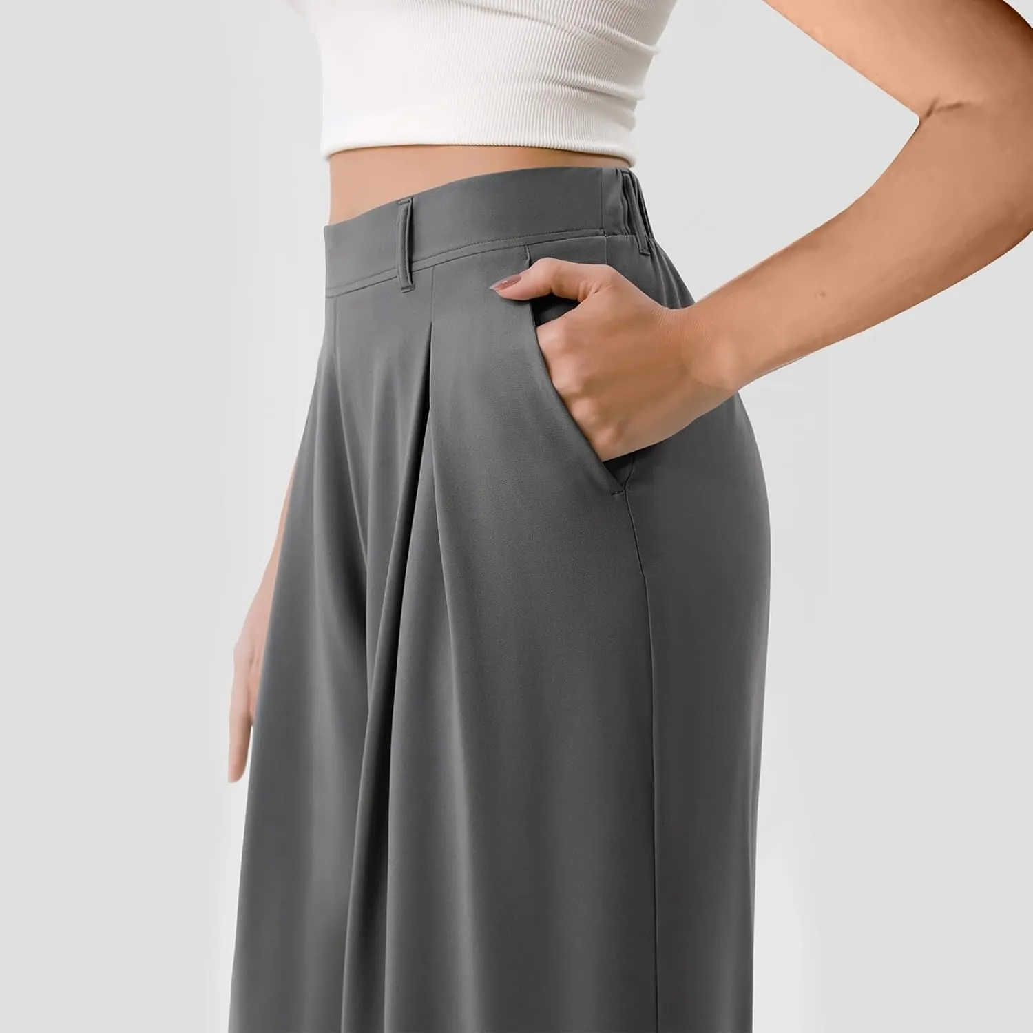 Wide Leg Dress Pants for Women Plus Size Work Pants Comfy Elastic High Waisted Lounge Pants Loose Pull On Dress Pants