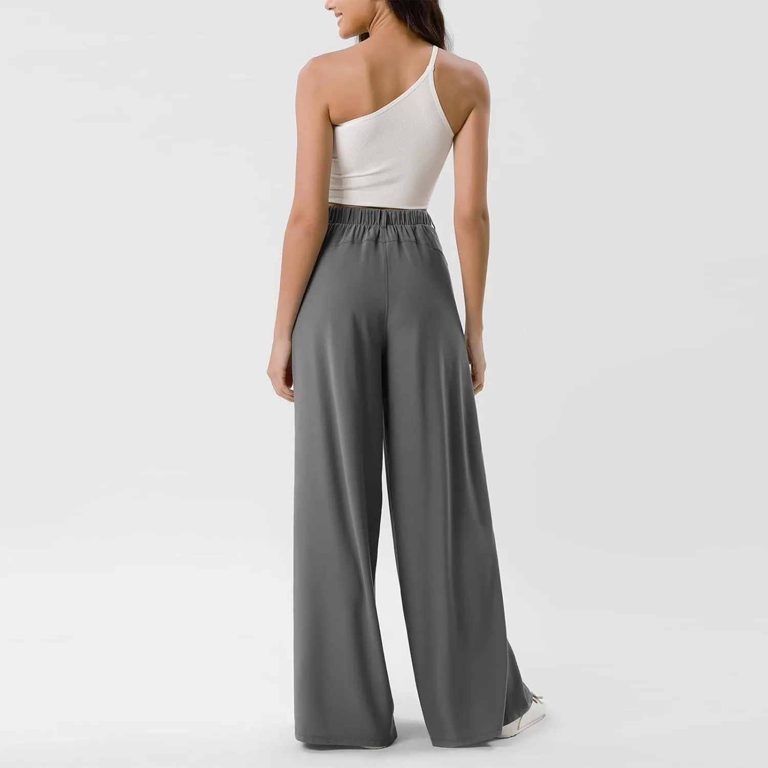 Wide Leg Dress Pants for Women Plus Size Work Pants Comfy Elastic High Waisted Lounge Pants Loose Pull On Dress Pants