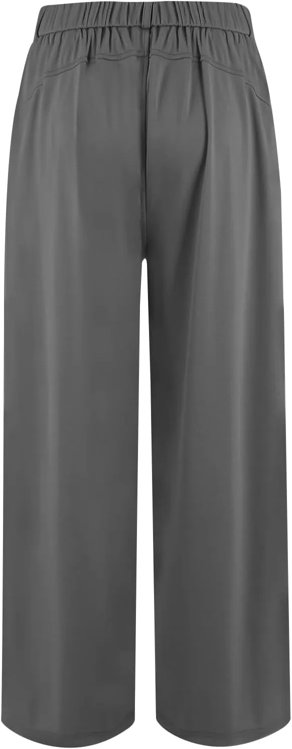 Wide Leg Dress Pants for Women Plus Size Work Pants Comfy Elastic High Waisted Lounge Pants Loose Pull On Dress Pants