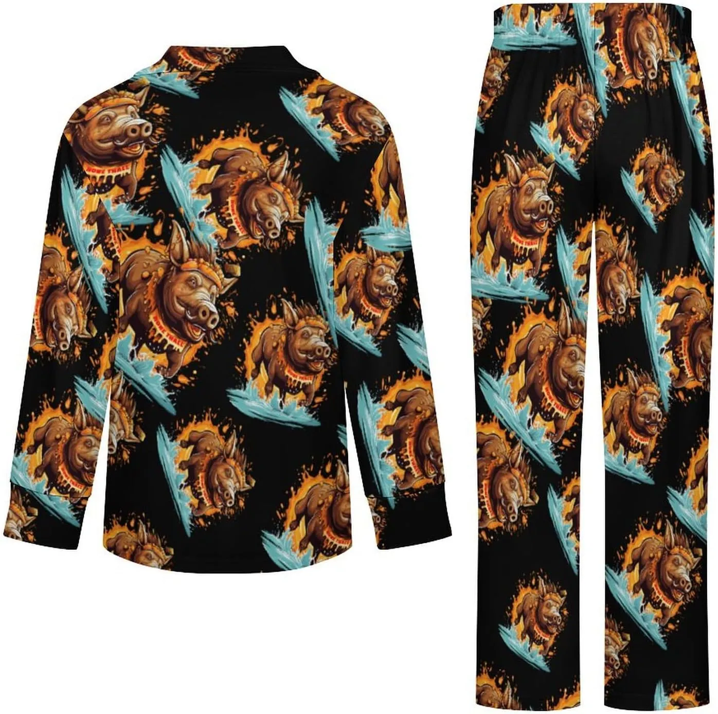 Wild Boar Women's Long Sleeve Pajama Set Soft Button Down Nightwear Loungewear Lounge Sets