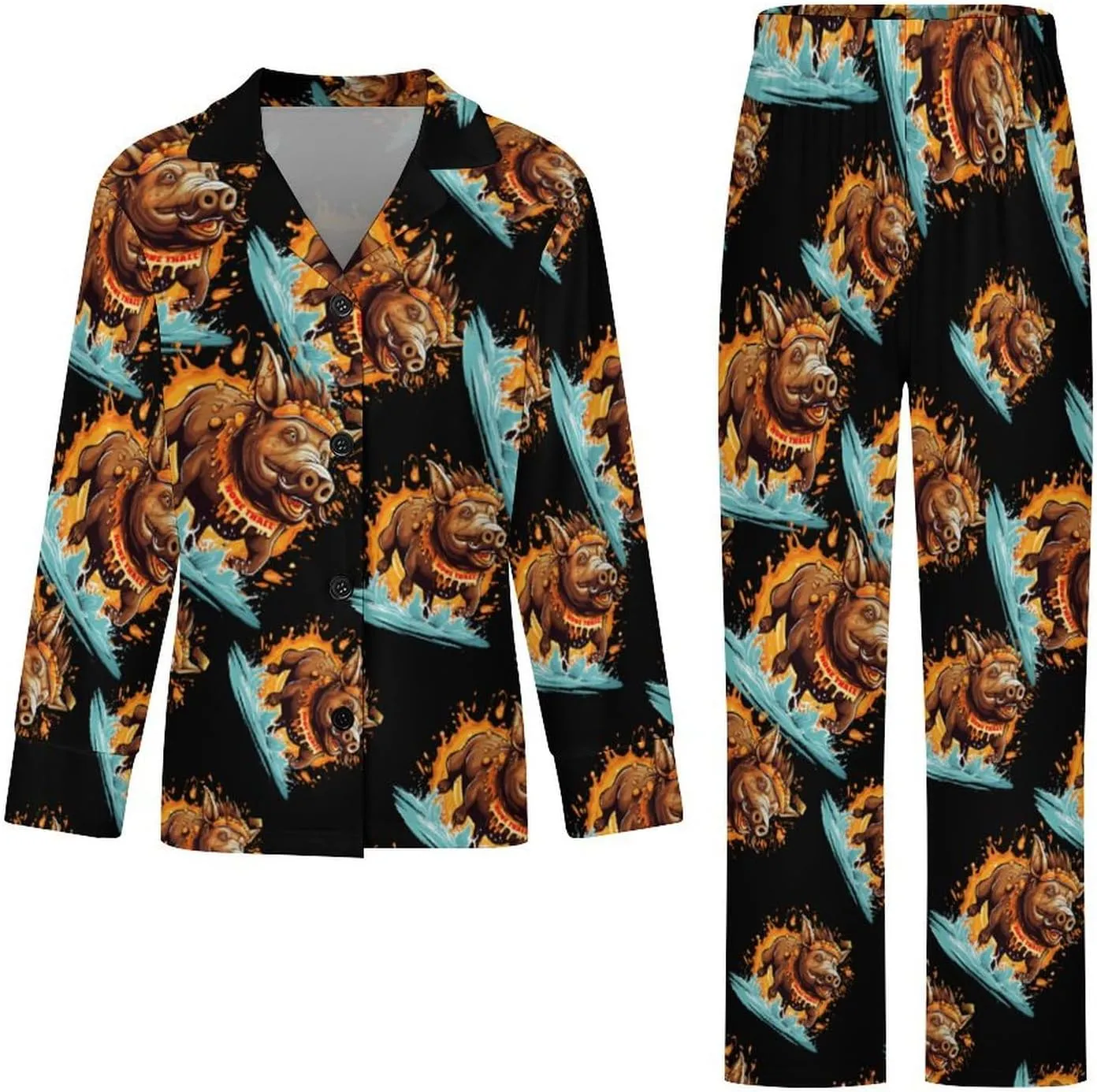 Wild Boar Women's Long Sleeve Pajama Set Soft Button Down Nightwear Loungewear Lounge Sets