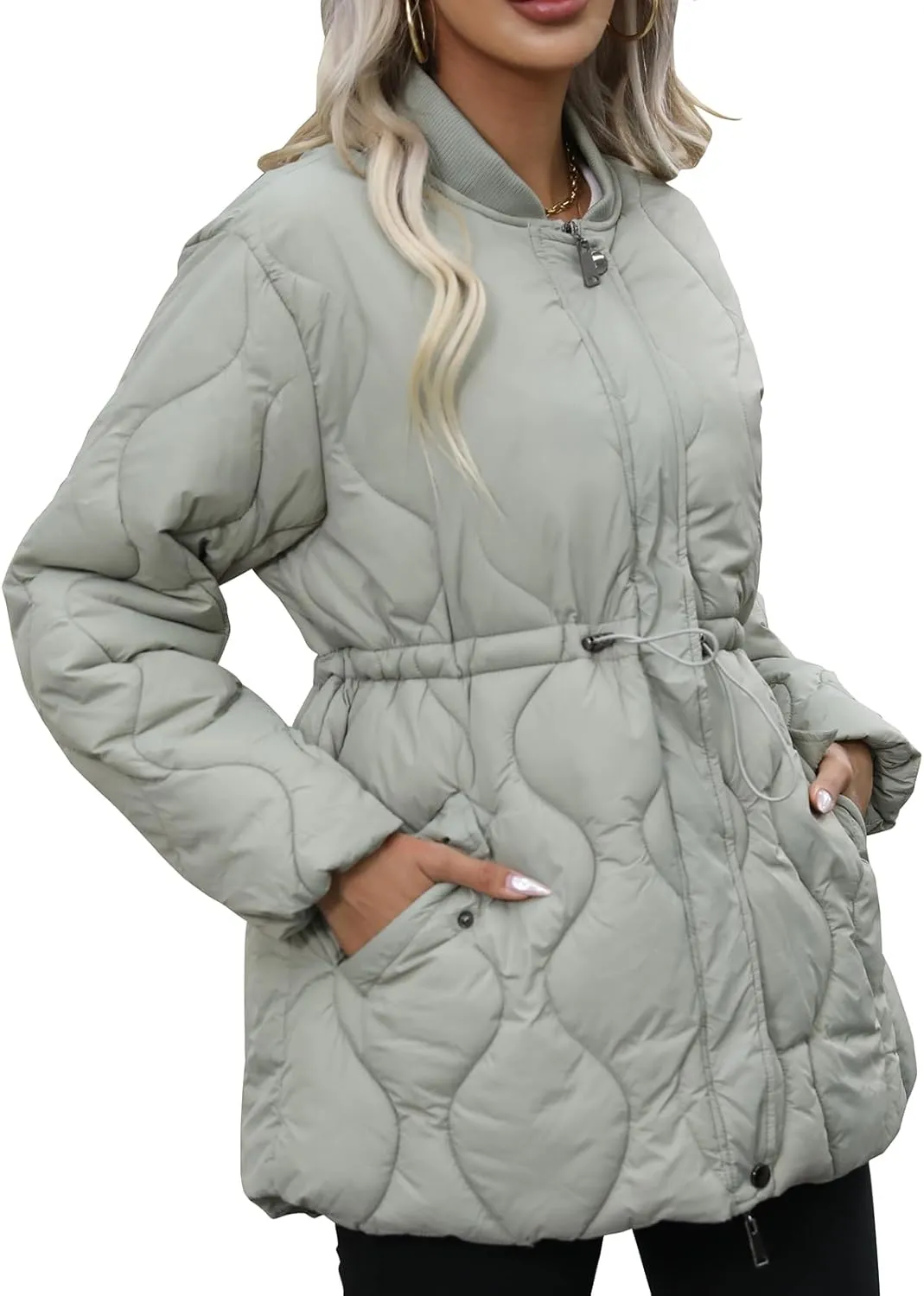 Winter Puffer Jacket Women Quilted Coats Warm Long Sleeves Puffy Jackets Women Down Coat