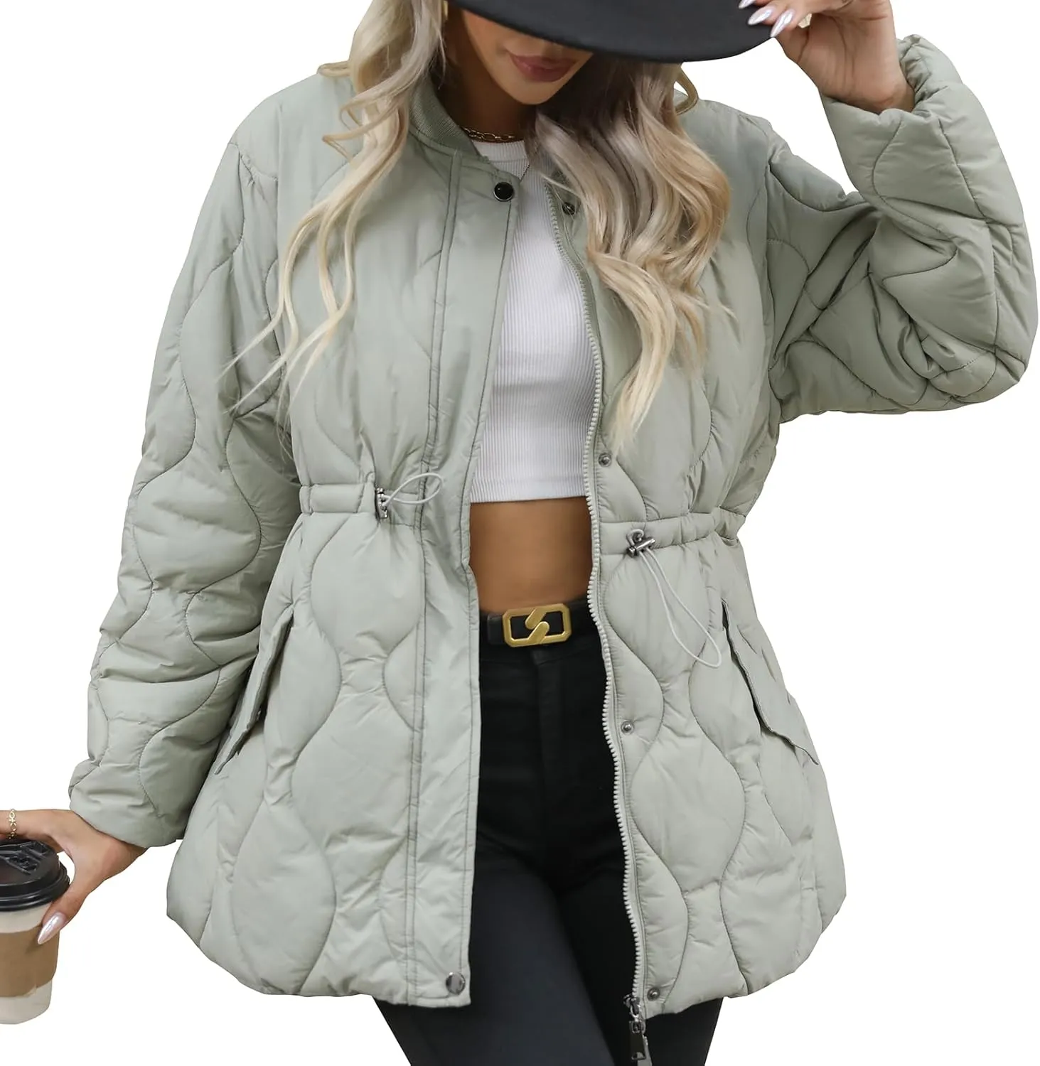 Winter Puffer Jacket Women Quilted Coats Warm Long Sleeves Puffy Jackets Women Down Coat